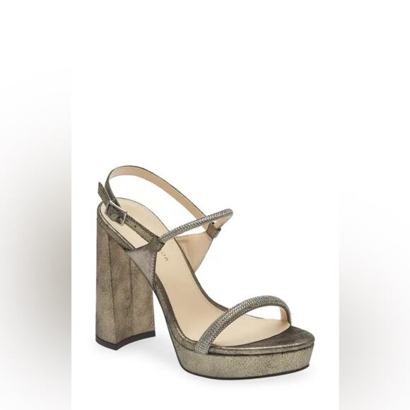 New Pelle Moda Olina 2 Platform Pewter Metallic Chunky Heel Sandal W1002 - Picture 1 of 9